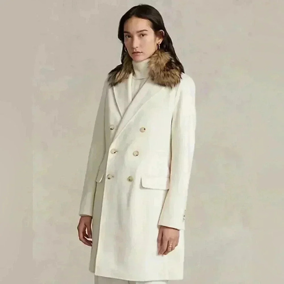 Polo Ralph Lauren Faux Fur Collar Double Breasted Parka Peacoat Long Overcoat 2 - Picture 4 of 9